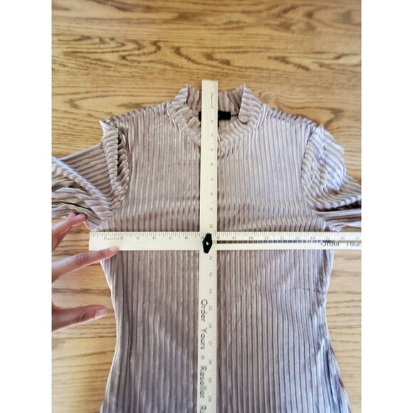 Lulu's Obvious Favorite Taupe Velvet Striped Mock Neck Long Sleeve Top S EUC - Picture 4 of 9